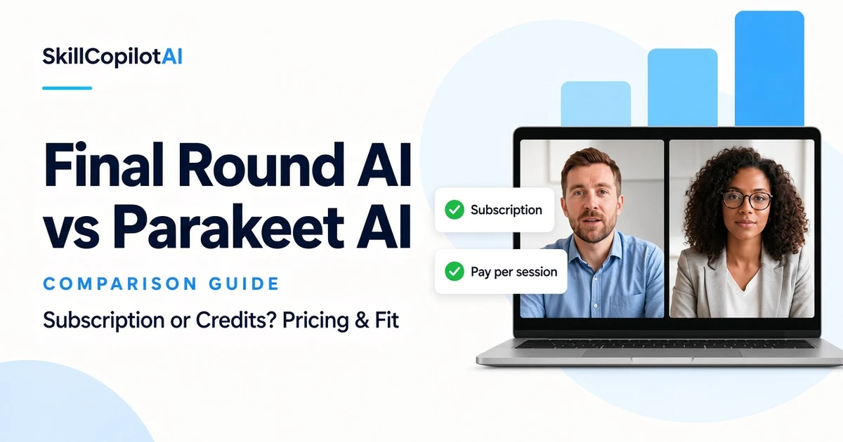Final Round AI vs Parakeet AI comparison guide cover: subscription or credits, pricing and fit
