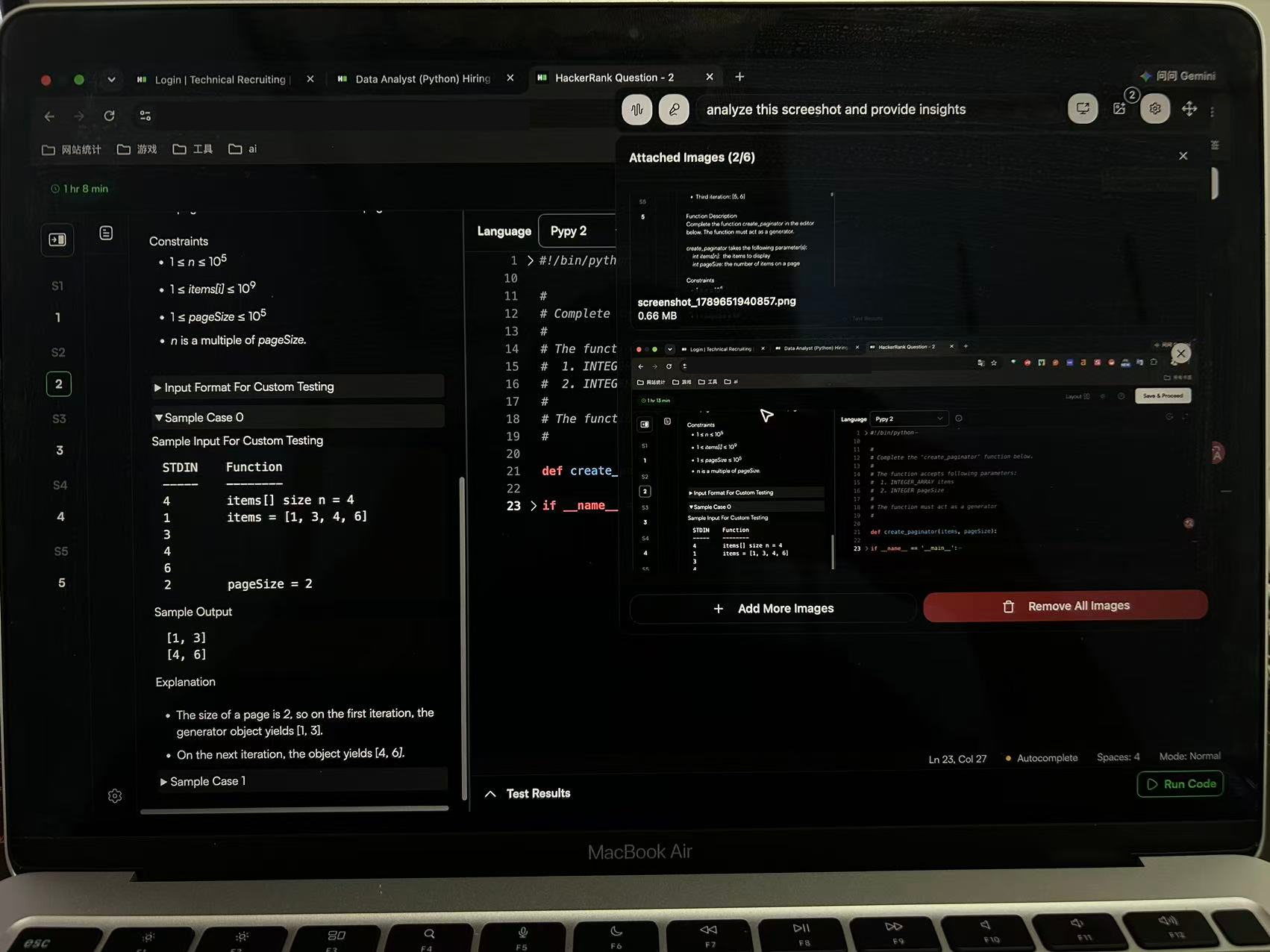 Contributor-supplied photograph showing two question captures attached to SkillCopilotAI beside HackerRank