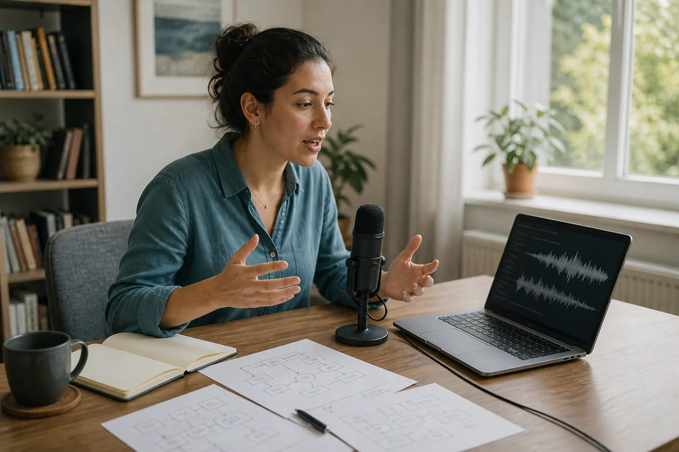 Audio from an interview moving through transcription and answer suggestion stages